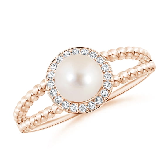Angara Freshwater Cultured Pearl Ring with Beaded Split Shank in 14K Rose Gold for Women | June Birthstone Jewelry for Her