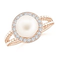 thumbnail image 1 of Angara Freshwater Cultured Pearl Ring with Beaded Split Shank in 14K Rose Gold for Women | June Birthstone Jewelry for Her, 1 of 8