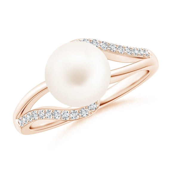 Angara Freshwater Cultured Pearl Ring with Bypass Shank in 14K Rose Gold for Women | June Birthstone Jewelry for Her
