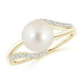 thumbnail image 1 of ANGARA Freshwater Cultured Pearl Ring with Bypass Shank in 14K Yellow Gold for Women | June Birthstone, Birthday, Anniversary, Jewelry Gift for Women | Pearl Ring, 1 of 8
