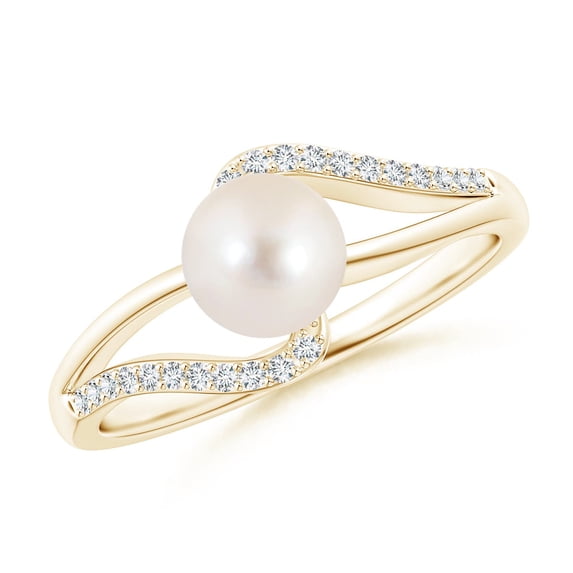 ANGARA Freshwater Cultured Pearl Ring with Bypass Shank in 14K Yellow Gold for Women | June Birthstone, Birthday, Anniversary, Jewelry Gift for Women | Pearl Ring
