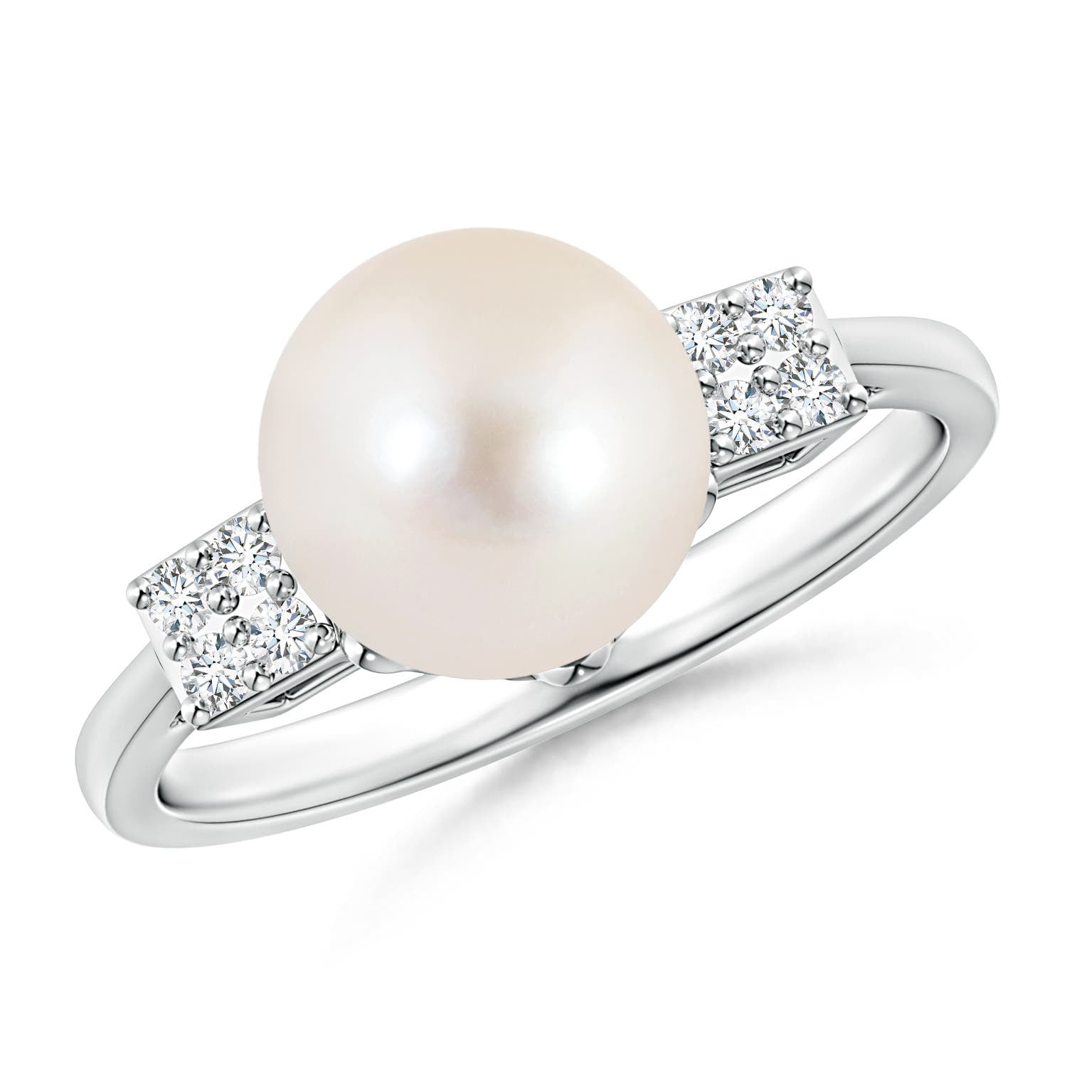 Angara Freshwater Cultured Pearl Ring with Cluster Diamonds in 14K ...