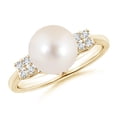 thumbnail image 1 of ANGARA Freshwater Cultured Pearl Ring with Cluster Diamonds in 14K Yellow Gold for Women | June Birthstone, Birthday, Anniversary, Jewelry Gift for Women | Natural Pearl Ring, 1 of 9
