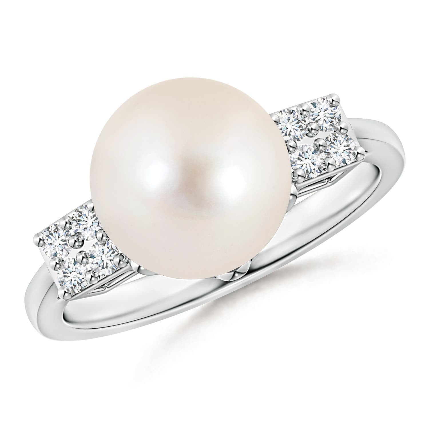 Angara Freshwater Cultured Pearl Ring with Cluster Diamonds in 925 ...