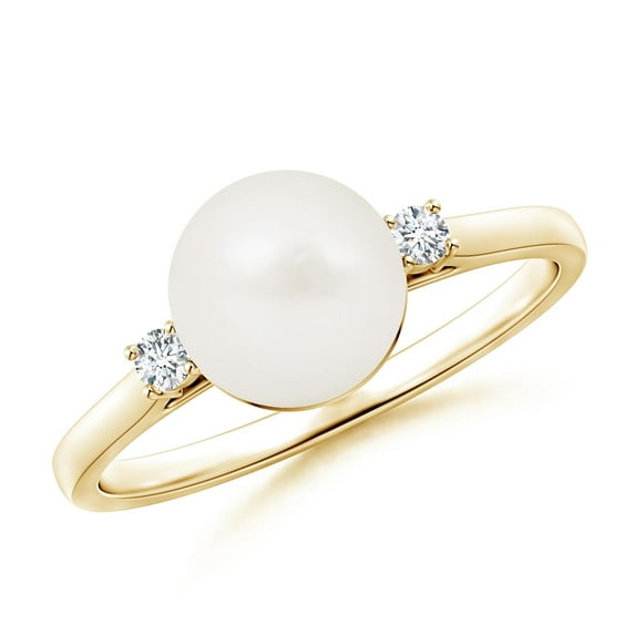 Angara Freshwater Cultured Pearl Ring with Diamond Accents in 14K Yellow Gold for Women | June Birthstone Jewelry for Her