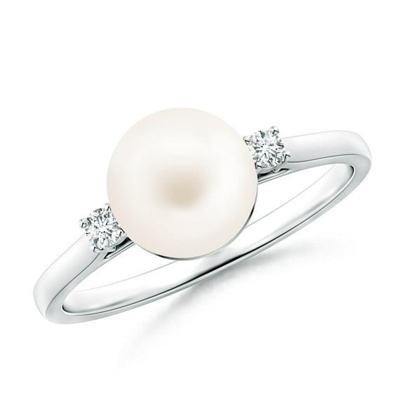 Angara Freshwater Cultured Pearl Ring with Diamond Accents in 925 Sterling Silver for Women | June Birthstone Jewelry for Her
