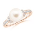 thumbnail image 1 of ANGARA Freshwater Cultured Pearl Ring with Diamond Collar in 14K Rose Gold for Women | June Birthstone Jewelry for Her, 1 of 9