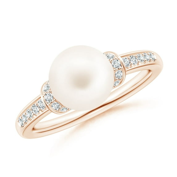 ANGARA Freshwater Cultured Pearl Ring with Diamond Collar in 14K Rose Gold for Women | June Birthstone, Birthday, Anniversary, Jewelry Gift for Women | Natural Pearl Ring