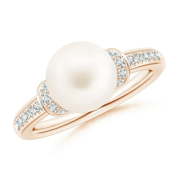 ANGARA Freshwater Cultured Pearl Ring with Diamond Collar in 14K Rose Gold for Women | June Birthstone, Birthday, Anniversary, Jewelry Gift for Women | Pearl Ring