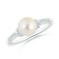 thumbnail image 1 of ANGARA Freshwater Cultured Pearl Ring with Diamond Collar in 14K White Gold for Women | June Birthstone, Birthday, Anniversary, Jewelry Gift for Women | Pearl Ring, 1 of 9