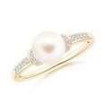 thumbnail image 1 of ANGARA Freshwater Cultured Pearl Ring with Diamond Collar in 14K Yellow Gold for Women | June Birthstone, Birthday, Anniversary, Jewelry Gift for Women | Pearl Ring, 1 of 8