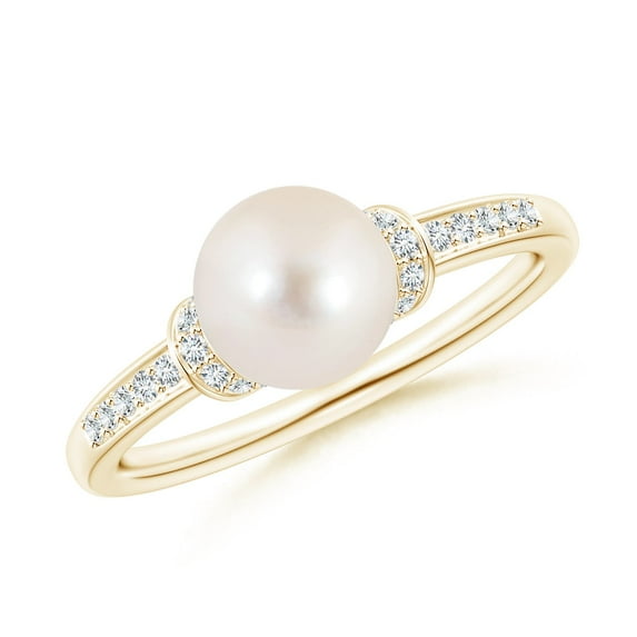 ANGARA Freshwater Cultured Pearl Ring with Diamond Collar in 14K Yellow Gold for Women | June Birthstone, Birthday, Anniversary, Jewelry Gift for Women | Pearl Ring