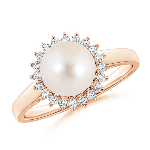 ANGARA Freshwater Cultured Pearl Ring with Floral Halo in 14K Rose Gold for Women | June Birthstone, Birthday, Anniversary, Jewelry Gift for Women | Natural Pearl Ring