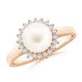 thumbnail image 1 of ANGARA Freshwater Cultured Pearl Ring with Floral Halo in 14K Rose Gold for Women | June Birthstone, Birthday, Anniversary, Jewelry Gift for Women | Natural Pearl Ring, 1 of 8