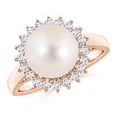 thumbnail image 1 of ANGARA Freshwater Cultured Pearl Ring with Floral Halo in 14K Rose Gold for Women | June Birthstone, Birthday, Anniversary, Jewelry Gift for Women | Natural Pearl Ring, 1 of 8