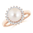 thumbnail image 1 of ANGARA Freshwater Cultured Pearl Ring with Floral Halo in 14K Rose Gold for Women | June Birthstone, Birthday, Anniversary, Jewelry Gift for Women | Natural Pearl Ring, 1 of 8