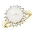 thumbnail image 1 of ANGARA Freshwater Cultured Pearl Ring with Floral Halo in 14K Yellow Gold for Women | June Birthstone, Birthday, Anniversary, Jewelry Gift for Women | Natural Pearl Ring, 1 of 8