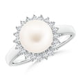 thumbnail image 1 of ANGARA Freshwater Cultured Pearl Ring with Floral Halo in 925 Sterling Silver for Women | June Birthstone, Birthday, Anniversary, Jewelry Gift for Women | Natural Pearl Ring, 1 of 8