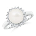 thumbnail image 1 of ANGARA Freshwater Cultured Pearl Ring with Floral Halo in 925 Sterling Silver for Women | June Birthstone, Birthday, Anniversary, Jewelry Gift for Women | Pearl Ring, 1 of 8