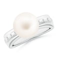 thumbnail image 1 of Angara Freshwater Cultured Pearl Ring with Flush-Set Diamonds in 14K White Gold for Women | June Birthstone Jewelry for Her, 1 of 8