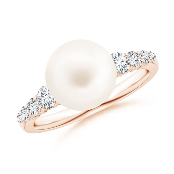 Angara Freshwater Cultured Pearl Ring with Graduated Diamonds in 14K Rose Gold for Women | June Birthstone Jewelry for Her