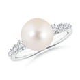 thumbnail image 1 of Angara Freshwater Cultured Pearl Ring with Graduated Diamonds in 14K White Gold for Women | June Birthstone Jewelry for Her, 1 of 8