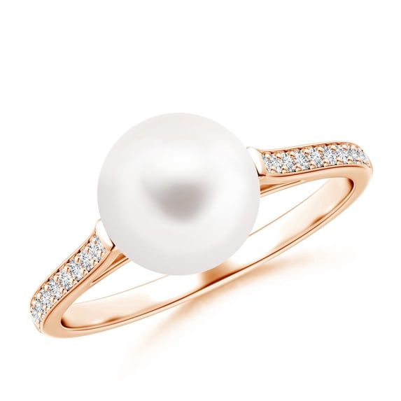 Angara Freshwater Cultured Pearl Ring with Pave Diamonds in 14K Rose Gold for Women | June Birthstone Jewelry for Her