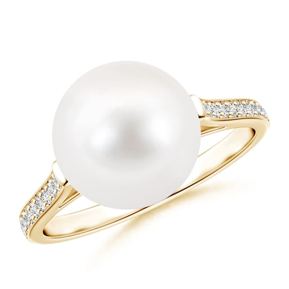 Angara Freshwater Cultured Pearl Ring with Pave Diamonds in 14K Yellow Gold for Women | June Birthstone Jewelry for Her