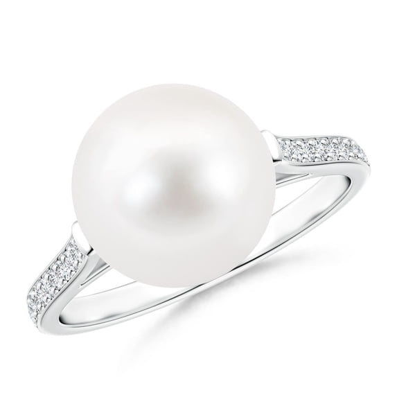 ANGARA Freshwater Cultured Pearl Ring with Pave Diamonds in 925 Sterling Silver for Women | June Birthstone, Birthday, Anniversary, Jewelry Gift for Women | Pearl Ring