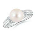thumbnail image 1 of ANGARA Freshwater Cultured Pearl Ring with Pave-Set Diamonds in 14K White Gold for Women | June Birthstone, Birthday, Anniversary, Jewelry Gift for Women | Pearl Ring, 1 of 8