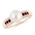 thumbnail image 1 of Angara Freshwater Cultured Pearl Ring with Rubies in 14K Rose Gold for Women | June Birthstone Jewelry for Her, 1 of 8