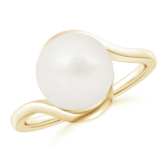 Angara Freshwater Cultured Pearl Solitaire Bypass Ring in 14K Yellow Gold for Women | June Birthstone Jewelry for Her