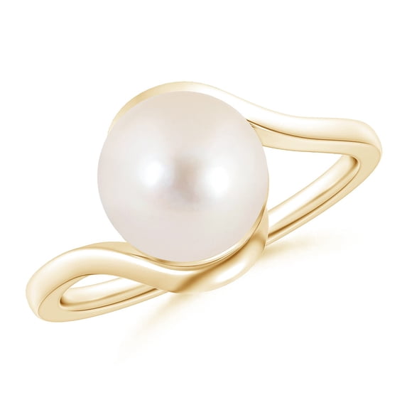 ANGARA Freshwater Cultured Pearl Solitaire Bypass Ring in 14K Yellow Gold for Women | June Birthstone, Birthday, Anniversary, Jewelry Gift for Women | Pearl Ring