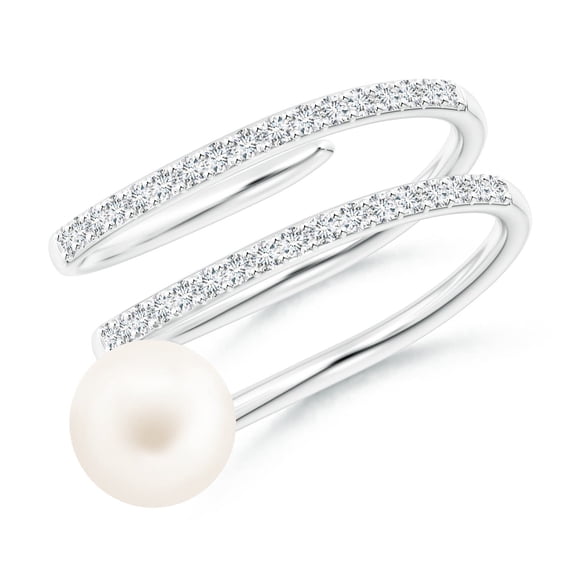 Angara Freshwater Cultured Pearl Spiral Wrap Ring in 14K White Gold for Women | June Birthstone Jewelry for Her