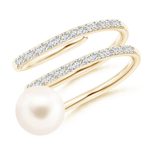 ANGARA Freshwater Cultured Pearl Spiral Wrap Ring in 14K Yellow Gold for Women | June Birthstone, Birthday, Anniversary, Jewelry Gift for Women | Pearl Ring