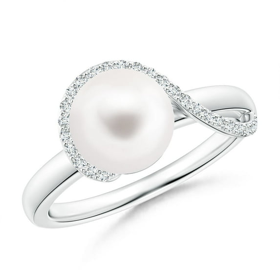 ANGARA Freshwater Cultured Pearl Swirl Ring with Diamonds in 14K White Gold for Women | June Birthstone, Birthday, Anniversary, Jewelry Gift for Women | Pearl Ring