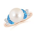 thumbnail image 1 of ANGARA Freshwater Cultured Pearl & Swiss Blue Topaz Butterfly Ring in 14K Rose Gold for Women | June Birthstone, Birthday, Anniversary, Jewelry Gift for Women | Pearl Ring, 1 of 9