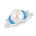 thumbnail image 1 of ANGARA Freshwater Cultured Pearl & Swiss Blue Topaz Butterfly Ring in 14K White Gold for Women | June Birthstone, Birthday, Anniversary, Jewelry Gift for Women | Pearl Ring, 1 of 9