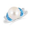 thumbnail image 1 of ANGARA Freshwater Cultured Pearl & Swiss Blue Topaz Butterfly Ring in 14K White Gold for Women | June Birthstone, Birthday, Anniversary, Jewelry Gift for Women | Pearl Ring, 1 of 8