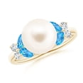 thumbnail image 1 of ANGARA Freshwater Cultured Pearl & Swiss Blue Topaz Butterfly Ring in 14K Yellow Gold for Women | June Birthstone, Birthday, Anniversary, Jewelry Gift for Women | Pearl Ring, 1 of 8