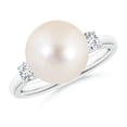 thumbnail image 1 of Angara Freshwater Cultured Pearl Three Stone Ring with Diamonds in 14K White Gold for Women | June Birthstone Jewelry for Her, 1 of 8