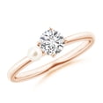 thumbnail image 1 of Angara Freshwater Cultured Pearl & Tilted Round Diamond 2-Stone Grande Engagement Ring in 14K Rose Gold for Women | June Birthstone Jewelry for Her, 1 of 7