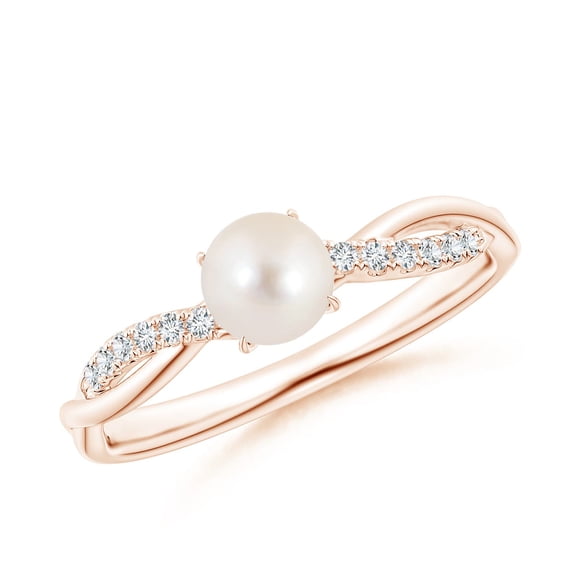 ANGARA Freshwater Cultured Pearl Twist Shank Ring with Diamonds in 14K Rose Gold for Women | June Birthstone, Birthday, Anniversary, Jewelry Gift for Women | Pearl Ring