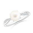 thumbnail image 1 of ANGARA Freshwater Cultured Pearl Twist Shank Ring with Diamonds in 14K White Gold for Women | June Birthstone, Birthday, Anniversary, Jewelry Gift for Women | Pearl Ring, 1 of 8