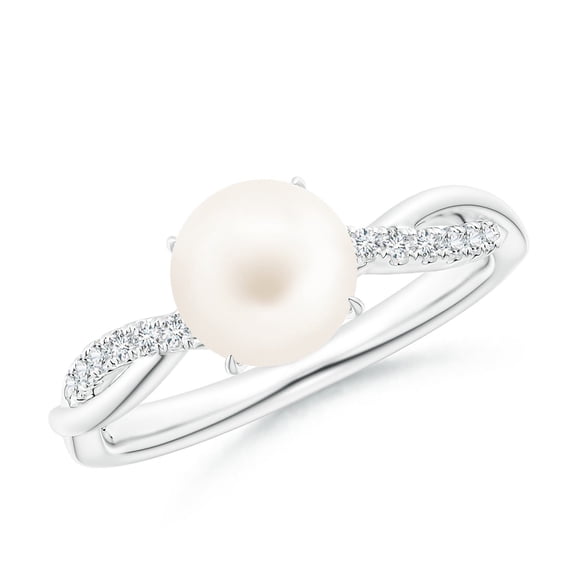 ANGARA Freshwater Cultured Pearl Twist Shank Ring with Diamonds in 14K White Gold for Women | June Birthstone, Birthday, Anniversary, Jewelry Gift for Women | Pearl Ring