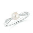 thumbnail image 1 of ANGARA Freshwater Cultured Pearl Twist Shank Ring with Diamonds in 14K White Gold for Women | June Birthstone, Birthday, Anniversary, Jewelry Gift for Women | Pearl Ring, 1 of 11