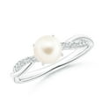 thumbnail image 1 of ANGARA Freshwater Cultured Pearl Twist Shank Ring with Diamonds in 14K White Gold for Women | June Birthstone, Birthday, Anniversary, Jewelry Gift for Women | Pearl Ring, 1 of 8