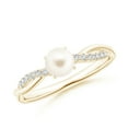thumbnail image 1 of ANGARA Freshwater Cultured Pearl Twist Shank Ring with Diamonds in 14K Yellow Gold for Women | June Birthstone, Birthday, Anniversary, Jewelry Gift for Women | Pearl Ring, 1 of 11