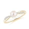 thumbnail image 1 of ANGARA Freshwater Cultured Pearl Twist Shank Ring with Diamonds in 14K Yellow Gold for Women | June Birthstone, Birthday, Anniversary, Jewelry Gift for Women | Pearl Ring, 1 of 11