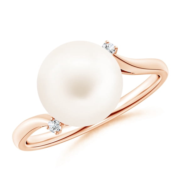 Angara Freshwater Cultured Pearl and Diamond Bypass Ring in 14K Rose Gold for Women | June Birthstone Jewelry for Her
